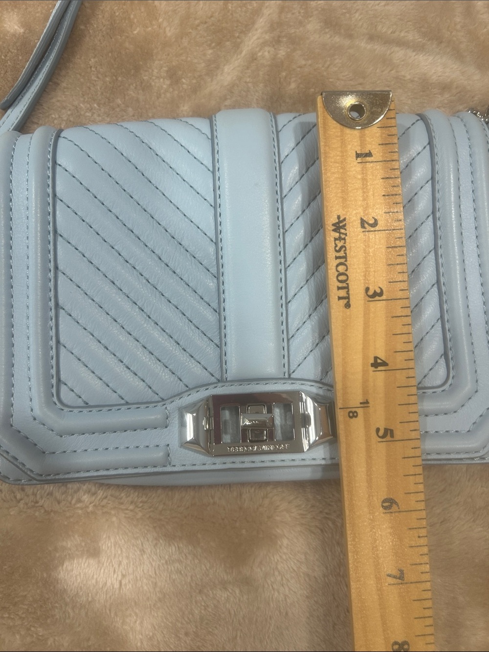 Rebecca Minkoff Chevron Quilted Chain Strap Crossbody Bag Sample blue summer - Picture 9 of 16
